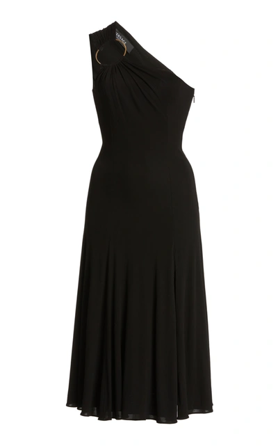 Shop Versace Women's Ring-detailed Jersey One-shoulder Midi Dress In Black