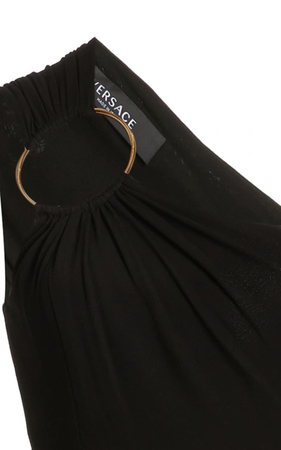 Shop Versace Women's Ring-detailed Jersey One-shoulder Midi Dress In Black