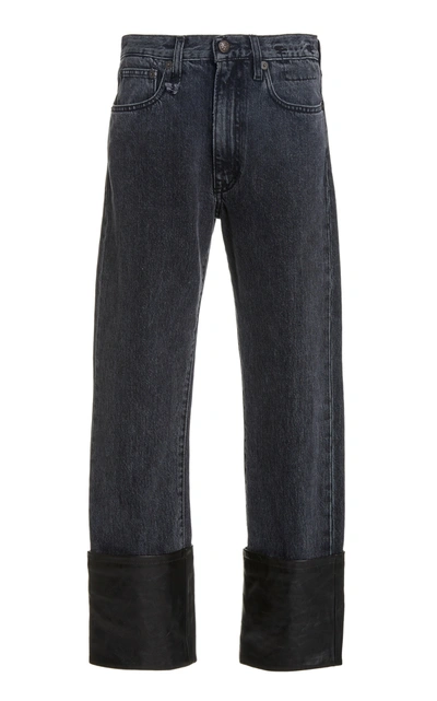 Shop R13 Women's Axl Leather-cuff Slim-leg Jeans In Dark Wash