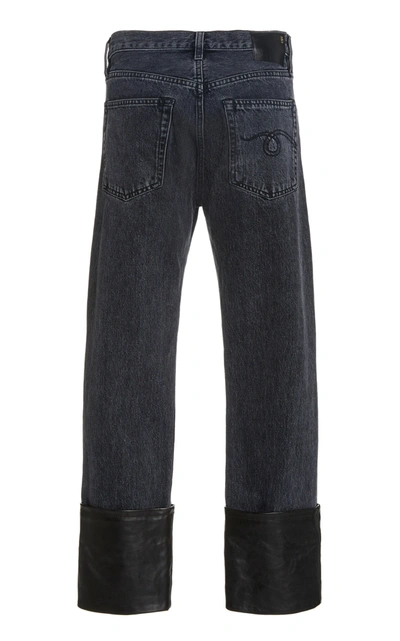 Shop R13 Women's Axl Leather-cuff Slim-leg Jeans In Dark Wash