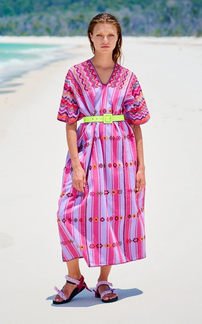 Shop Pippa Holt Three Panel Midi Pink Stripe Kaftan