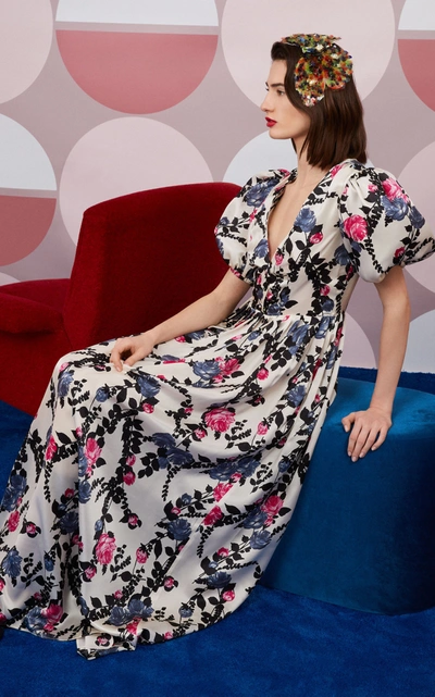 Shop La Doublej Persephone Floral-print Silk Maxi Dress In Multi