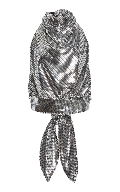 Shop Attico Sequin-embellished Halter Neck Top In Silver