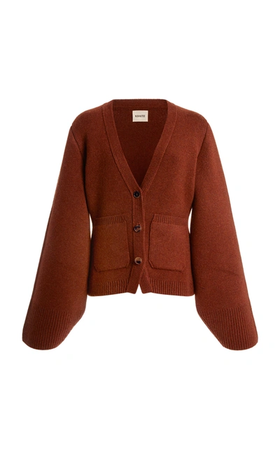 Shop Khaite Scarlet Oversized Puff-sleeve Cashmere Cardigan In Brown