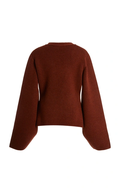 Shop Khaite Scarlet Oversized Puff-sleeve Cashmere Cardigan In Brown