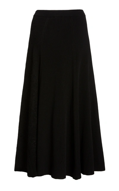 Shop Givenchy Ribbed Knit Cotton-blend Midi Skirt In Black