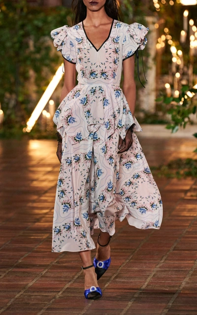 Shop Rodarte Women's Ruffled Floral-print Silk Maxi Dress