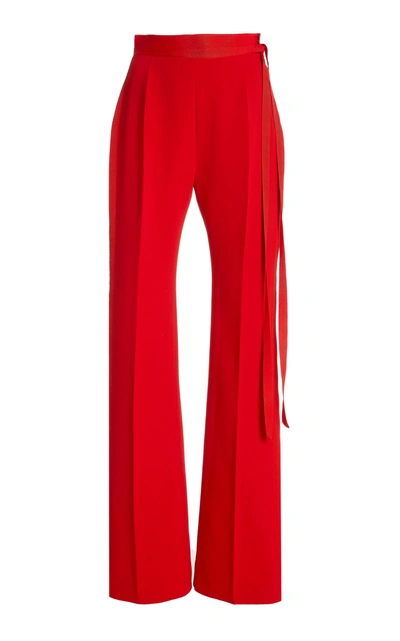 Shop Unttld David Belted Crepe High-rise Bootcut Trousers In Red