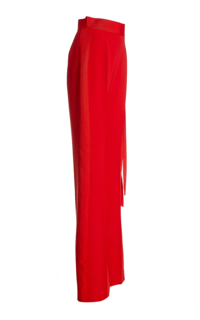 Shop Unttld David Belted Crepe High-rise Bootcut Trousers In Red