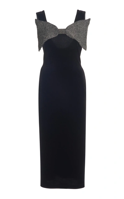 Shop Christopher Kane Bow-accented Velvet Midi Dress In Black