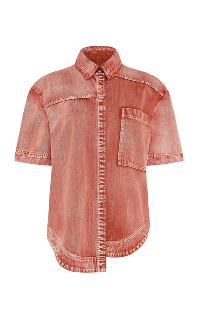 Shop Aje Women's Framework Asymmetric Washed Denim Shirt In Red