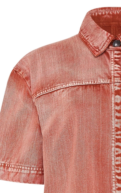 Shop Aje Women's Framework Asymmetric Washed Denim Shirt In Red