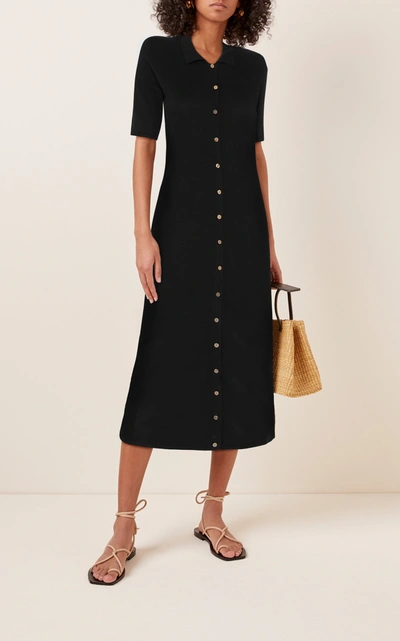 Shop St Agni Chieko Ribbed Cotton-jersey Midi Dress In Black