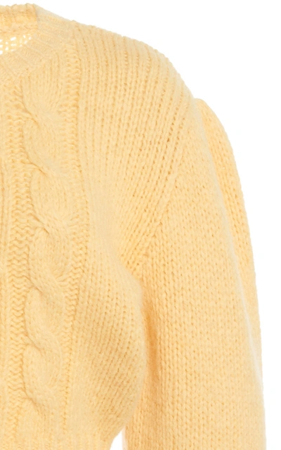Shop Alessandra Rich Floral-embroidered Alpaca-blend Cropped Sweater In Yellow