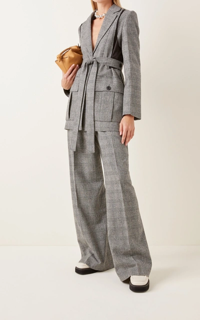 Shop Jw Anderson Checked Wool-blend Wide-leg Pants In Grey