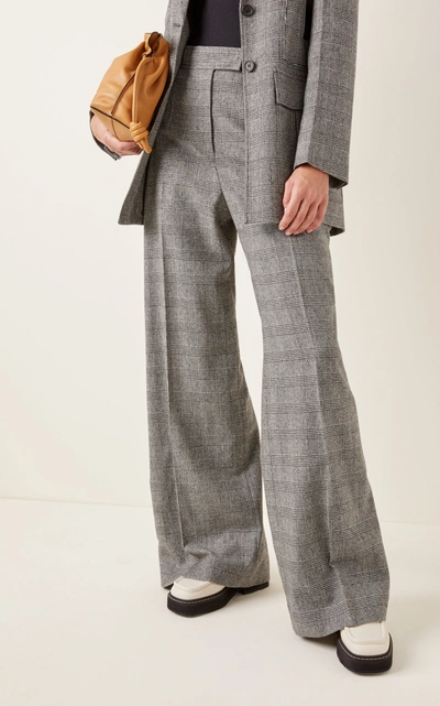 Shop Jw Anderson Checked Wool-blend Wide-leg Pants In Grey