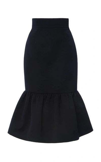 Shop Miu Miu Ruffled Wool Cady Midi Skirt In Navy
