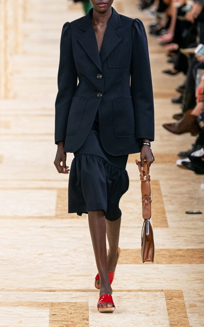 Miu Miu Ruffled Wool Cady Midi Skirt In Navy