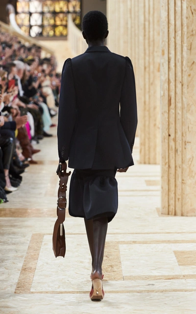 Miu Miu Ruffled Wool Cady Midi Skirt In Navy