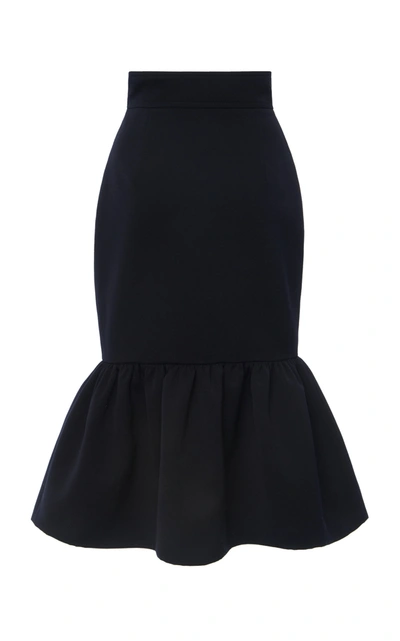 Miu Miu Ruffled Wool Cady Midi Skirt In Navy