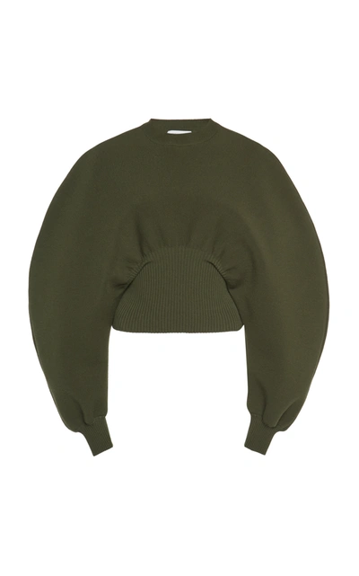 Shop Bottega Veneta Ribbed-trim Wool Knit Sweater In Green