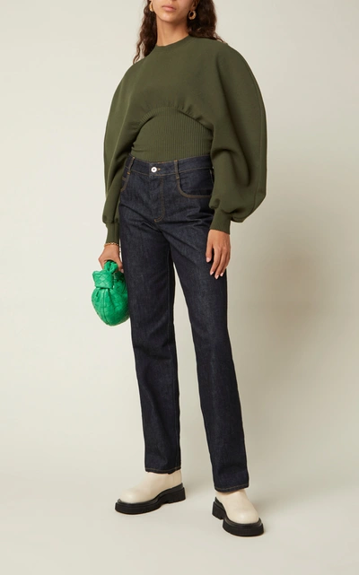 Bottega Veneta Gathered-waist Wool-blend Sweater In Green