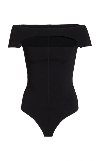Shop Khaite Talie Off-the-shoulder Cutout Stretch-jersey Bodysuit In Black