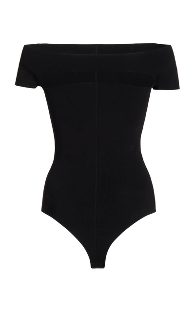 Shop Khaite Talie Off-the-shoulder Cutout Stretch-jersey Bodysuit In Black