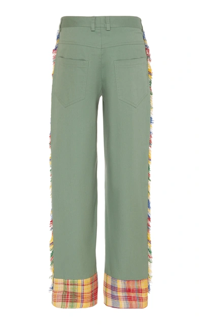 Shop Monse Fringed Mid-rise Straight-leg Pants In Green