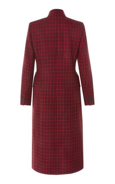 Shop Balenciaga Houndstooth Double-breasted Wool Coat In Plaid