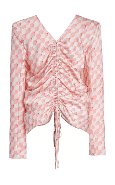Shop Maggie Marilyn Drawn To Me Ruched Printed Satin Top In Pink
