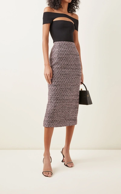 Shop Alessandra Rich Sequined Tweed Midi Pencil Skirt In Multi
