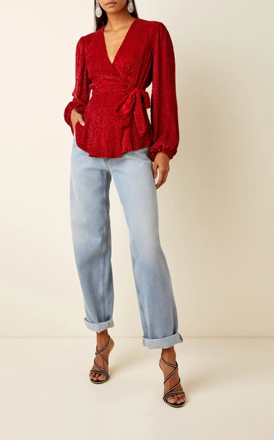 Shop Retroféte Bette V-neck Sequined Top In Red