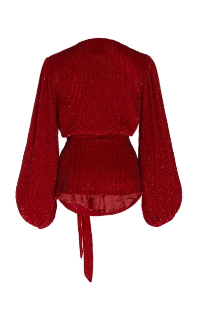 Shop Retroféte Bette V-neck Sequined Top In Red