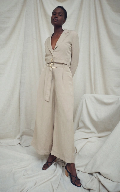 Shop Aje Consonance Linen-blend Wide-leg Pants In Grey