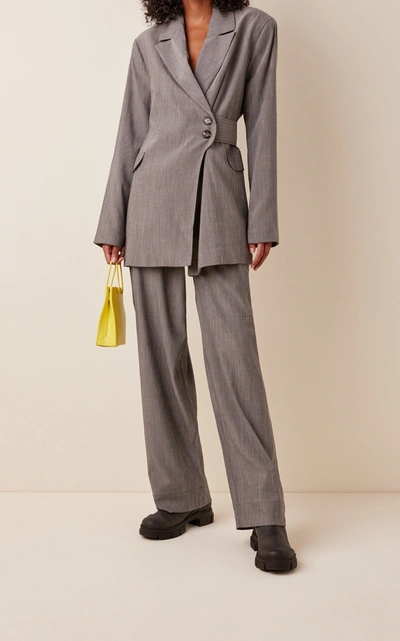 Shop Ganni Melange Crepe Blazer In Grey