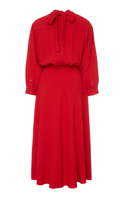 Shop Prada Pleated Crepe Midi Dress In Red