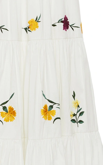 Shop Erdem Adrina Tiered Floral-embroidered Cotton-silk Maxi Skirt In White