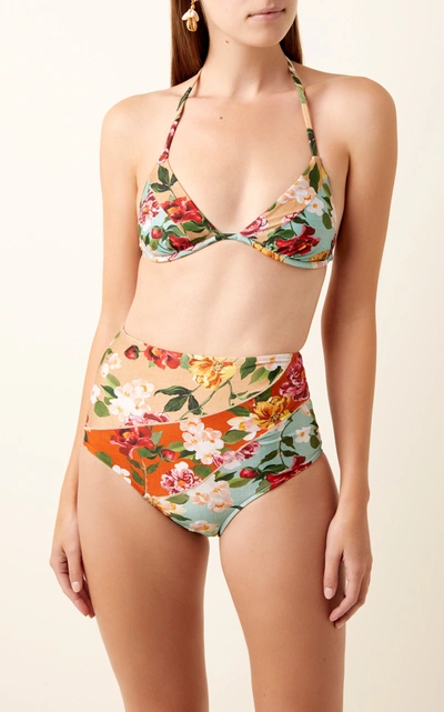 Shop Água De Coco Floral-print Triangle Bikini Top