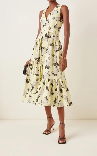 Shop Erdem Mimosa Tiered Floral-print Maxi Dress In Yellow