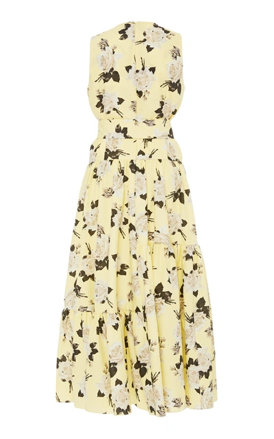 Shop Erdem Mimosa Tiered Floral-print Maxi Dress In Yellow