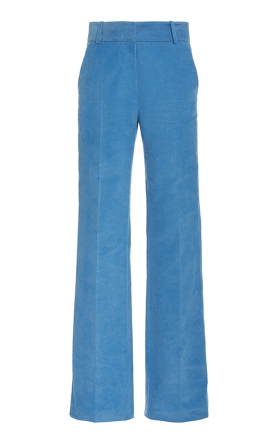 Shop Victoria Beckham High-rise Flared Corduroy Trousers In Blue