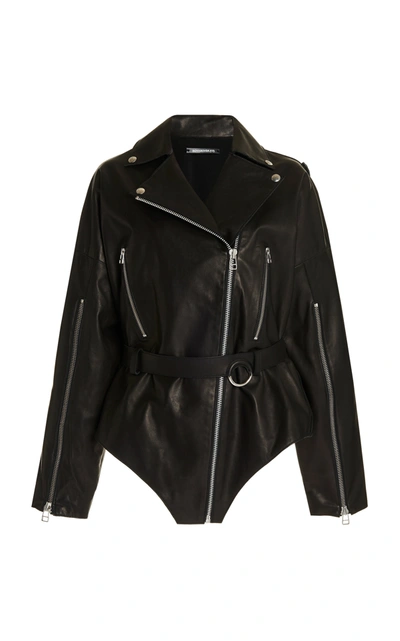 Shop Boyarovskaya Metal-detailed Belted Leather Biker Jacket In Black