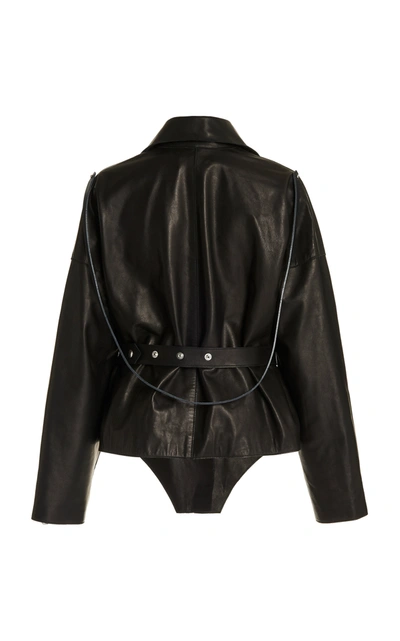 Shop Boyarovskaya Metal-detailed Belted Leather Biker Jacket In Black