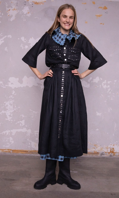 Shop Ganni Light Linen Skirt In Black