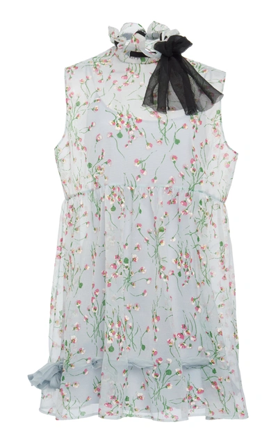 Shop Miu Miu Women's Tie-detailed Floral-print Georgette Mini Dress