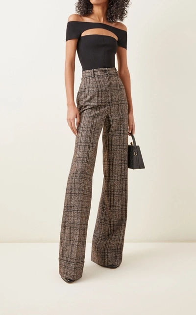 Shop Dolce & Gabbana Pleated High-rise Plaid Wide-leg Trousers
