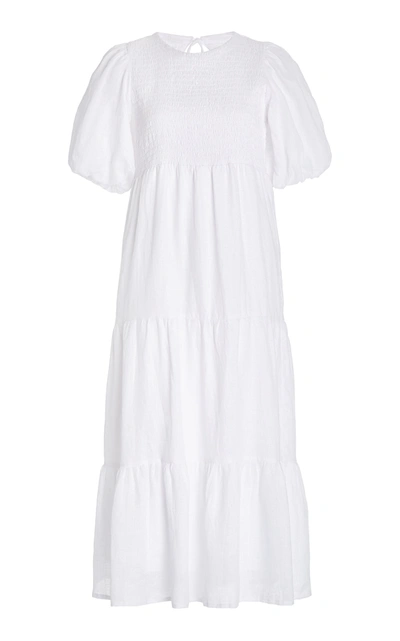 Shop Faithfull The Brand Alberte Tiered Linen Midi Dress In White