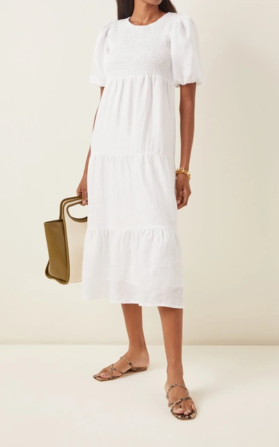 Shop Faithfull The Brand Alberte Tiered Linen Midi Dress In White