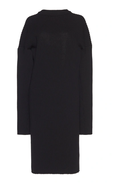 Shop Bottega Veneta Open-back Knitted Wool-blend Midi Dress In Black